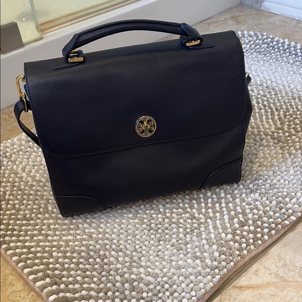 Tory Burch Black Leather Briefcase Bag